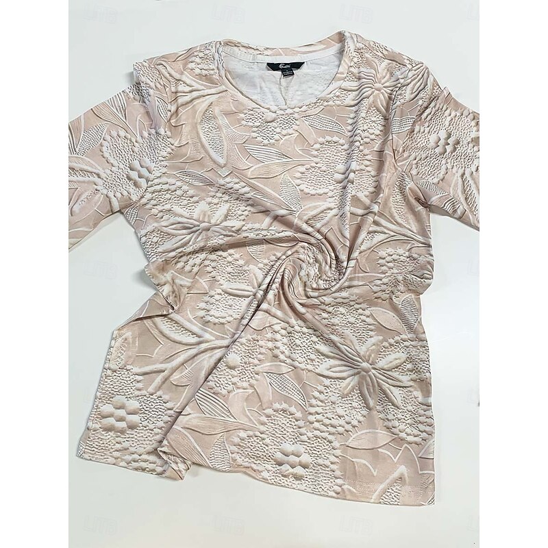 Women's T shirt Long Sleeve Top 3D Print Floral Casual Regular Tops Daily Print Silver Pink Sky Blue Khaki Spring Fall Prefall3