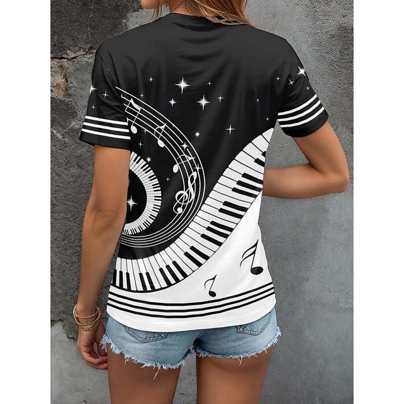 Music Festival Women's T Shirt Graphic Geometric Vintage Stylish Classic Short Sleeve Crew Neck Round Neck Regular Tops Daily Weekend Print Black and White White / Black Summer Spring2