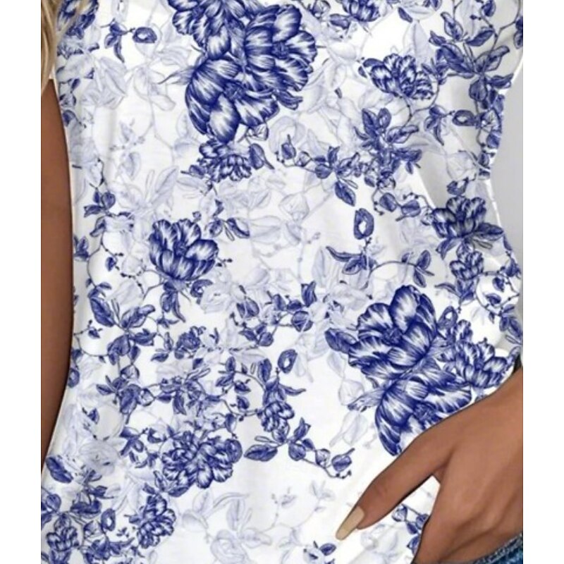 Women's T Shirt Floral Graphic Plants Vintage Fashion Hawaiian Short Sleeve V Neck Regular Tops Daily Going out Weekend Print Blue Green Summer Spring3