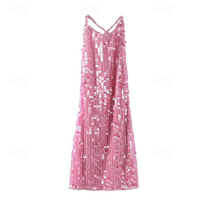 Women's Mini Dress Sequin Dress Party Dress Cocktail Dress Halter Neck Dress Fashion Party Evening Party Cocktail Party Regular Fit Plain Sleeveless Halter Neck Pink Summer2