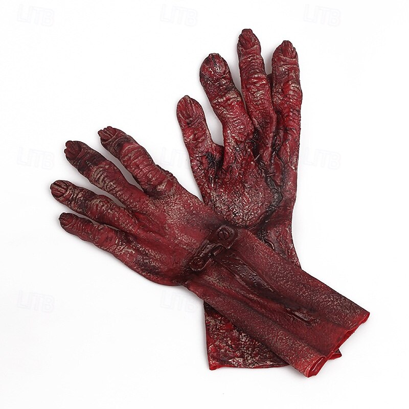 Halloween Costume Gloves, Scary Skeleton & Werewolf Latex Hand Props, Bloody Zombie Devil Hands for Cosplay Party Performance4