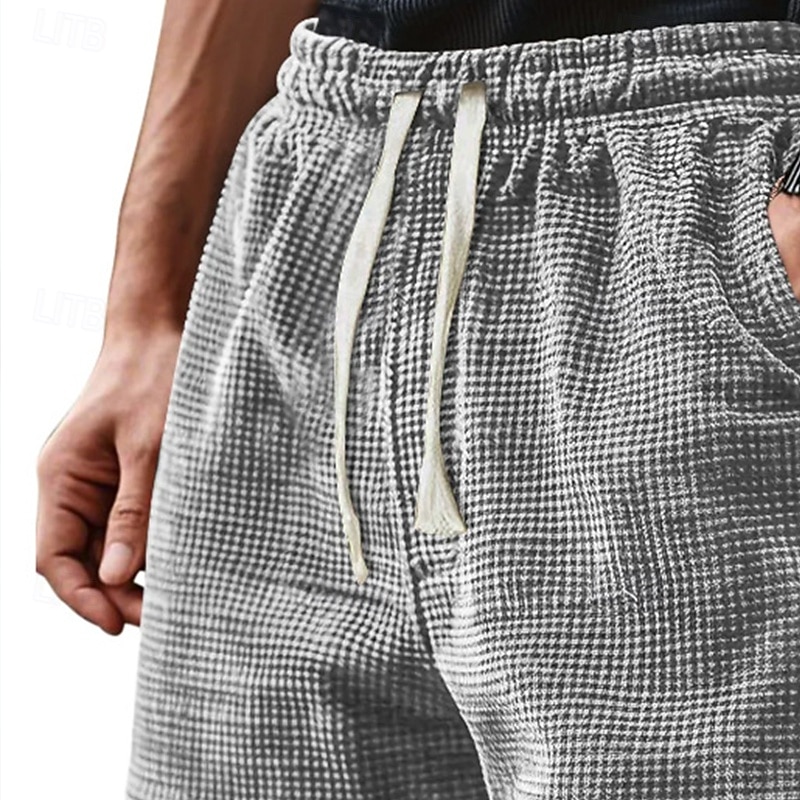 Men's Waffle Shorts Sweat Shorts Shorts Bermuda shorts Beach Shorts Pocket Drawstring Elastic Waist Plain Comfort Sports Knee Length Outdoor Daily Vacation Classic Style Black White Micro-elastic2