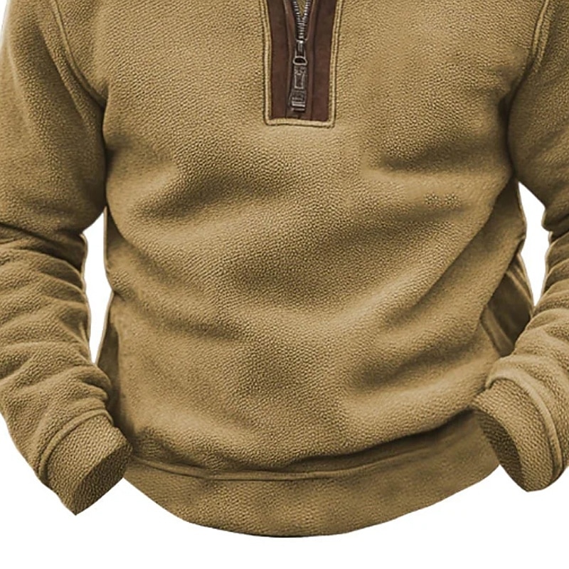 Men's Sweatshirt Quarter Zip Sweatshirt Brown Half Zip Color Block Jacquard Patchwork Sports & Outdoor Daily Holiday Polyester Streetwear Retro Basic Spring Autumn / Fall Clothing Apparel Hoodies3