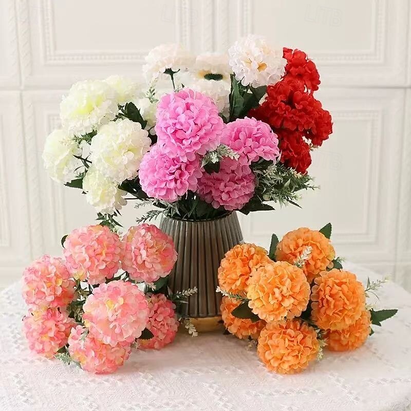 1 Bouquet of 7 Large Head Watercolor Dragon and Phoenix Artificial Flowers, Realistic Bridal Bouquet for Wedding, Celebration, Home and Party Decoration