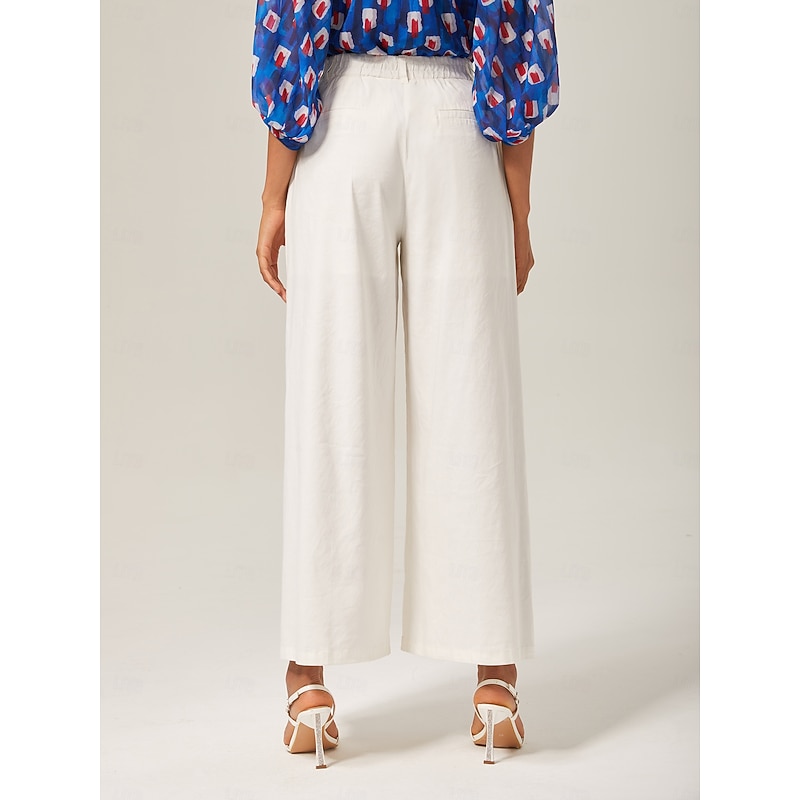 Breathable Linen Off-White Wide-Leg Pants4