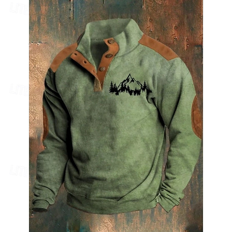 Men's Sweatshirt Black White Blue Brown Green Standing Collar Graphic Print Daily Holiday Going out Polyester Streetwear Casual Fall Winter Clothing Apparel Hoodies Sweatshirts  Long Sleeve2