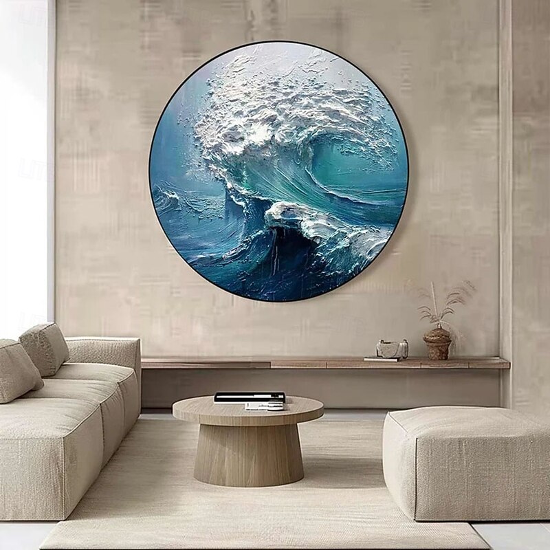 Large Ocean Wave Handmade Oil Painting On Canvas Large Wall Art Abstract Minimalist Painting Blue Sea Wall Art Living Room Decor4