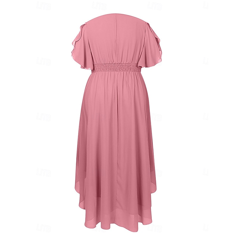 Women's Plus Size A Line Dress Pure Color Crew Neck Short Sleeve Summer Spring Elegant Midi Dress Formal Party Dress3