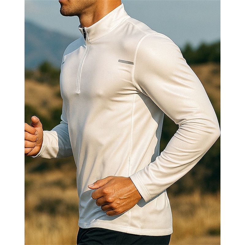 Men's Running Top Running Shirt Quarter Zip Long Sleeve Tee Tshirt Solid Colored Quick Dry Lightweight Elastic Breathable Tennis Golf Running Sportswear Activewear Black White Royal Blue3