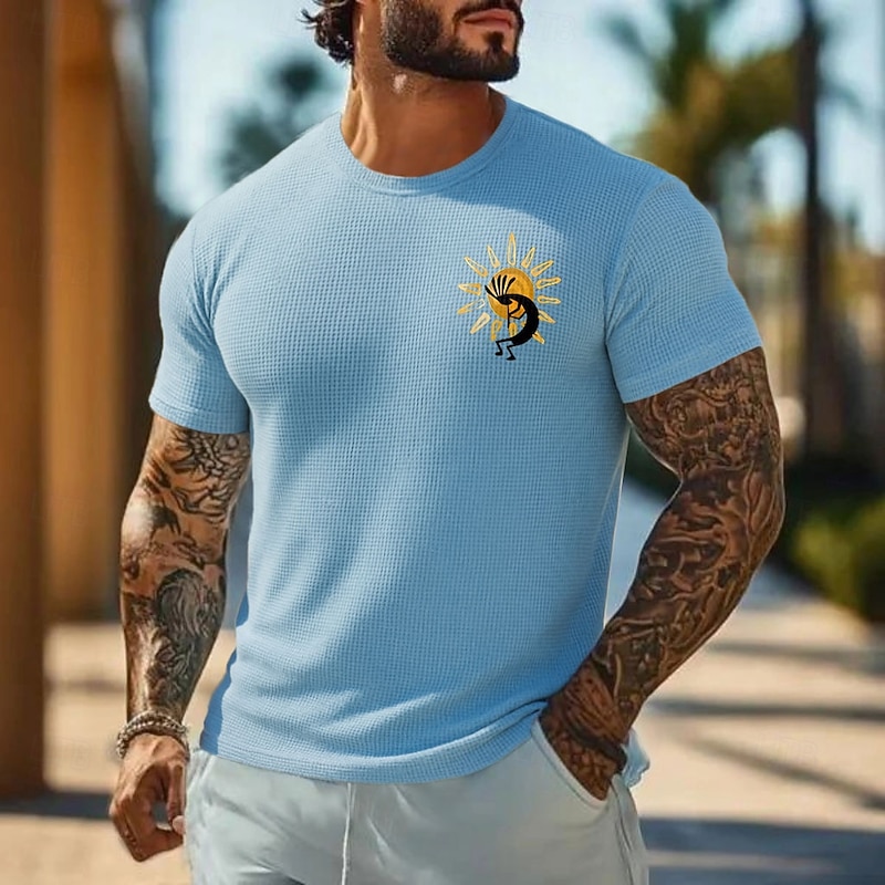Men's Kokopelli Waffle Shirt Short Sleeve T shirt 3D Print Crew Neck Shirt Vacation Tropical Daily Vacation Casual Daily Light Blue Light Green Pink Summer Spring Clothing Apparel S M L XL XXL XXXL4