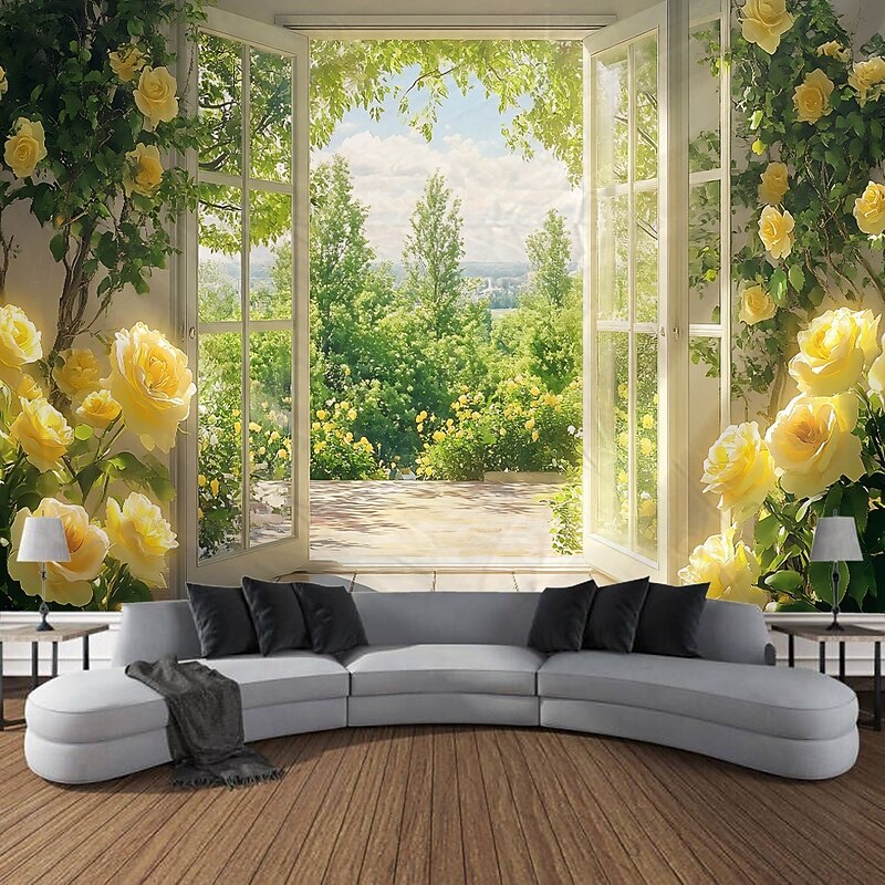 Window Flowers Flowers Plants Landscape Tapestry Decorative Art Carpet Curtain Hanging Home Bedroom Living Room Decoration3