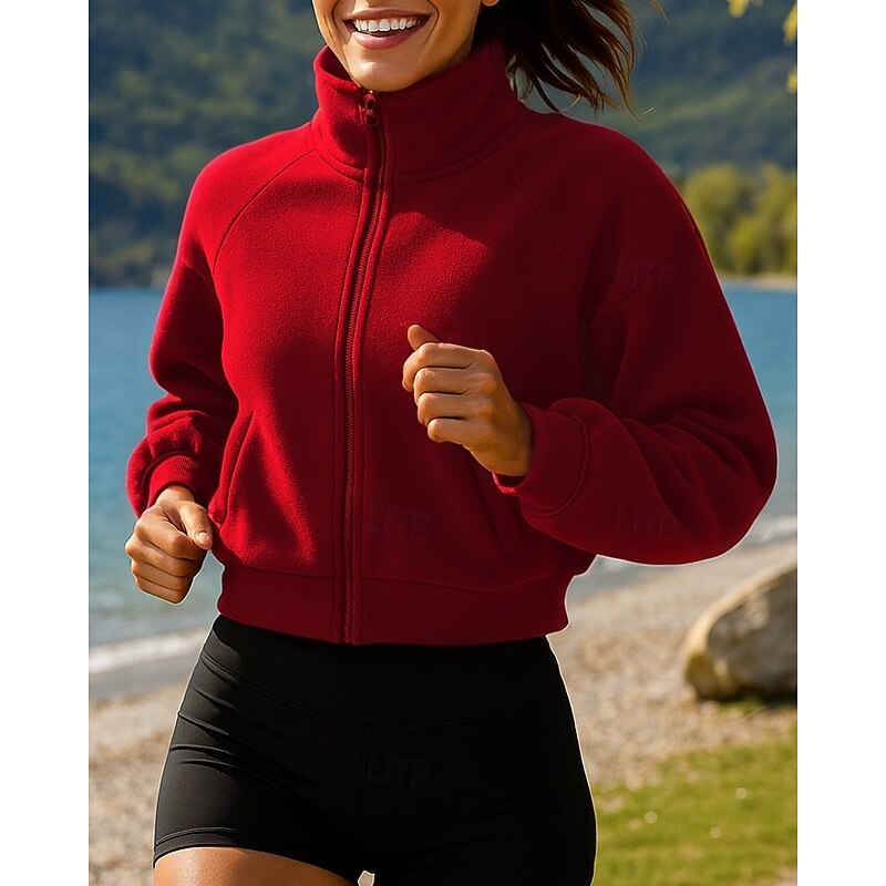 Women's Running Jacket Outdoor Jacket Full Zip Long Sleeve Outerwear Athletic Fall Solid Colored Thermal Warm Lightweight Soft Tennis Golf Running Sportswear Activewear Wine Red Purple4