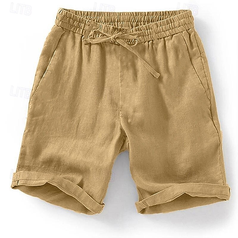 Men's Shorts Linen Shorts Summer Shorts Beach Shorts Drawstring Elastic Waist Plain Comfort Breathable Knee Length Outdoor Daily Beach Fashion Classic Style Green Khaki2