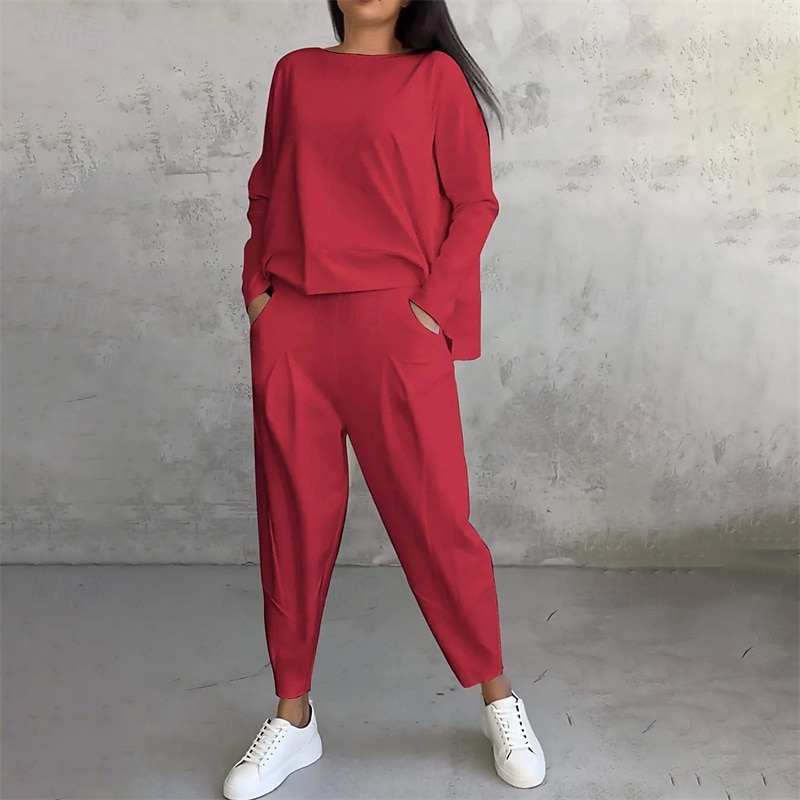 Women's Tracksuit Sweatpants Pullover Sweatshirt Pocket Solid Colored Clothing Suit Fall Black White Gym Workout Sports Windproof Long Sleeve Sport Activewear Micro-elastic Regular Fit4