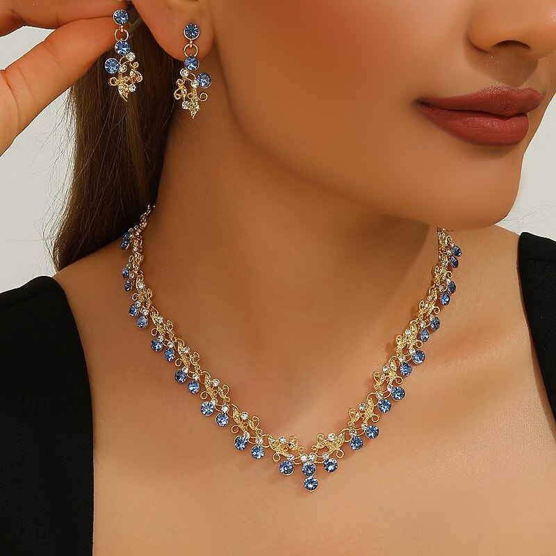 Jewelry Set Two-piece Suit Zircon Rhinestone 1 Necklace Earrings Women's Elegant Fashion Simple Cute Layered Fireworks Flower Shape irregular Jewelry Set For Wedding Party Work