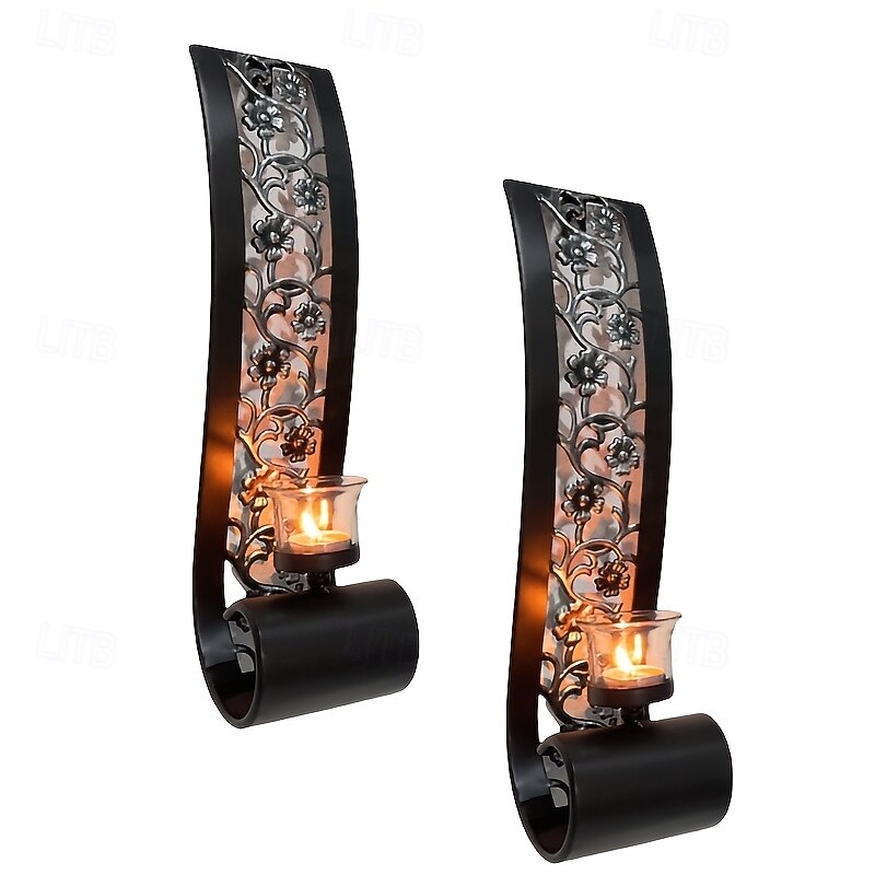 Industrial Black Metal Wall Lamp Set of 2 - 15.8 Inch Vintage Candle Holder Suitable for Gothic Bathroom Decoration Medieval Restaurant Lighting Country Fireplace Mantel Accessories Halloween Chri2
