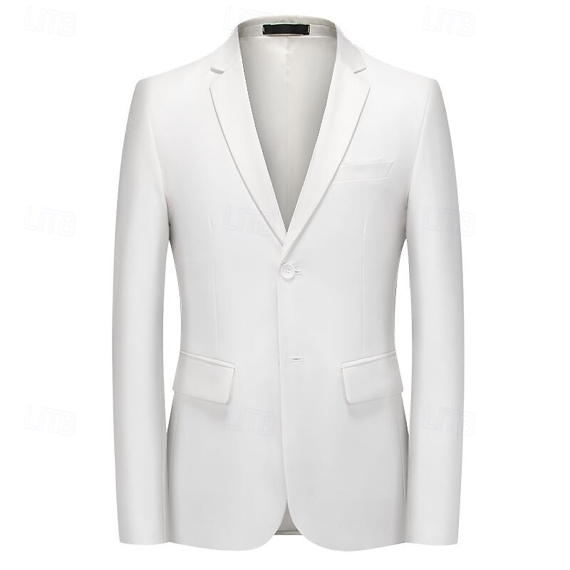 Men's Wedding Casual Suits White Daily Street Style Solid Colored Standard Fit 2 Piece Single Breasted Two-buttons3