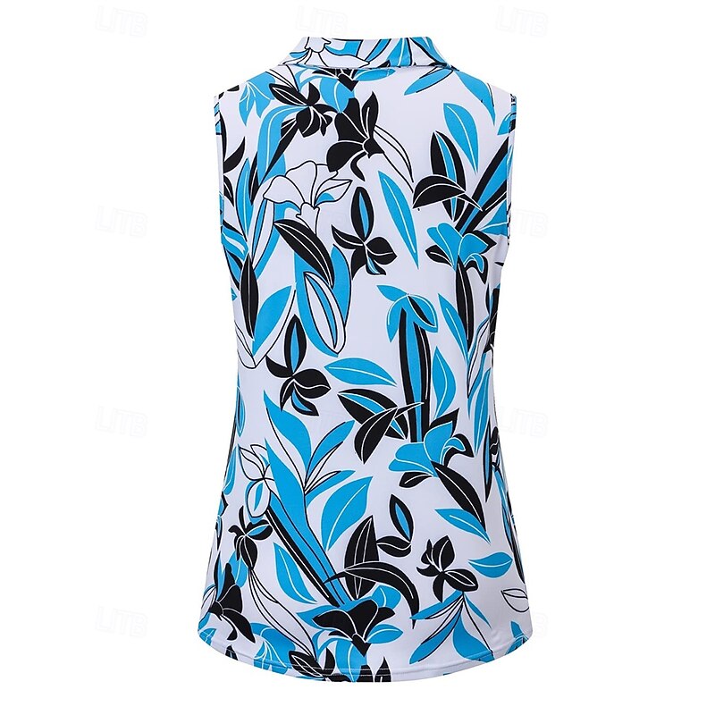 Women's Graphic Floral Botanical Sport Shirt Golf Polo Shirt Tennis Shirt Sleeveless Zipper High Elasticity Moisture Wicking Breathable Tennis Golf Pickleball Turndown Zip Collar Shirt Top Blue Purple2
