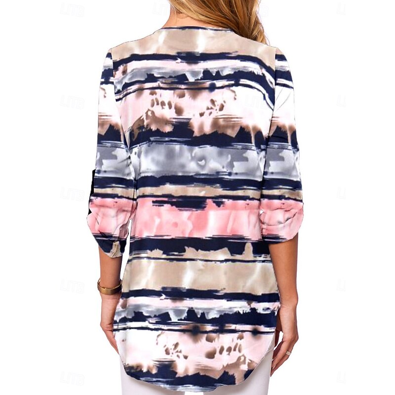 Women's Blouse Floral Graphic Geometric Stylish Casual Long Sleeve V Neck Regular Tops Daily Zipper Print Black White Pink Royal Blue Blue Summer Spring Fall4