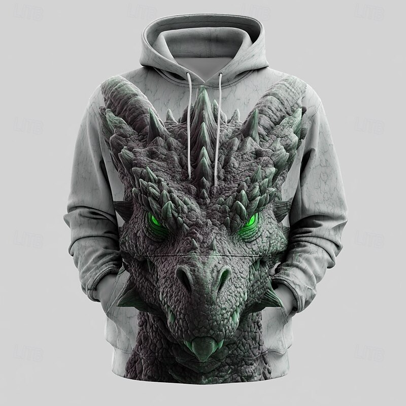 Men's Graphic Dragon Hoodies Sweatshirt Cool Party Long Sleeve Crew Neck Club Streetwear Red Blue Drawstring 3D Print Fall Winter Designer3