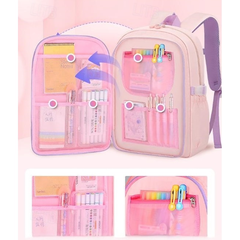 Kids and Teen Girls' Kawaii Backpack – Pastel Cartoon School Bag with Bunny Plush Charm and Multi-Pocket Organizer for Elementary and Middle School2