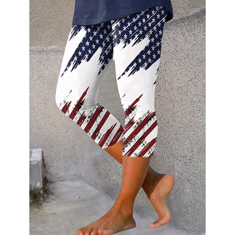 Women's Patriotic  Leggings Beach Shorts Vacation Vintage Fashion Calf-Length High Waist Pants Graphic Flag American Flag Printing Stretchy Formal Vacation Street