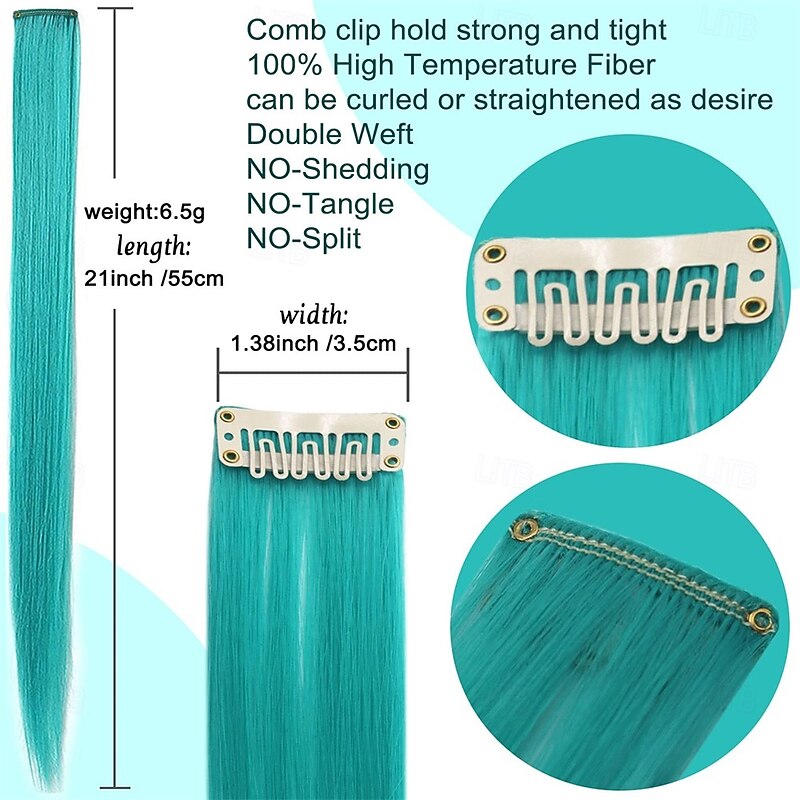 Colored Clip in Hair Extensions 21 Inch Heat-Resistant Synthetic Straight Hair Extensions for Women Girls Gift Multi-Colors Party Highlights Clip in Synthetic Hairpiece 12PCS3