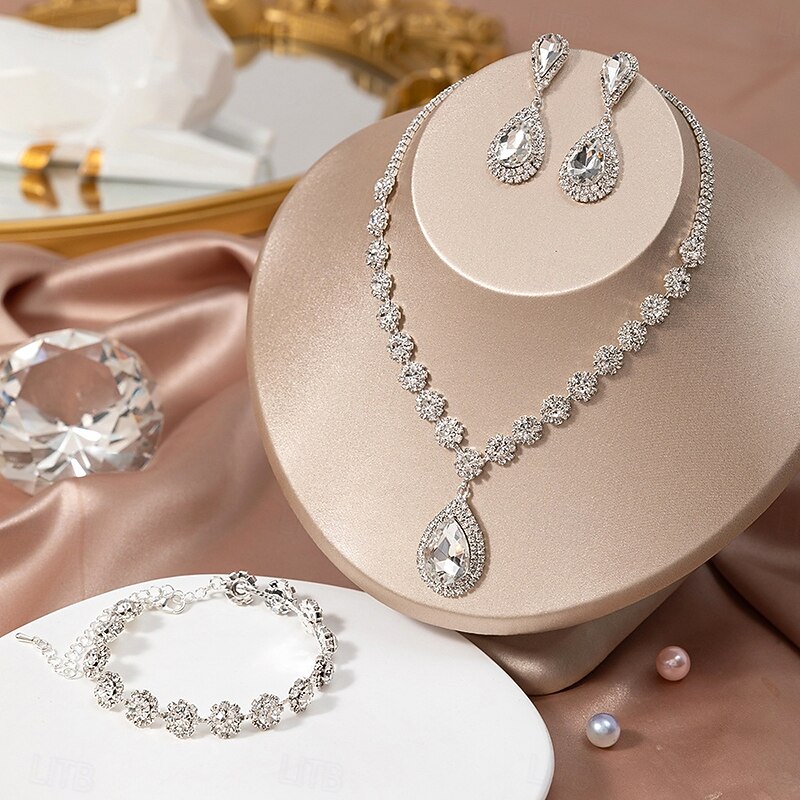 Bridal Jewelry Sets One-piece Suit Alloy 1 Bracelet Earrings Necklace Women's Stylish Cute Joy Jewelry Set For Party Evening Wear3
