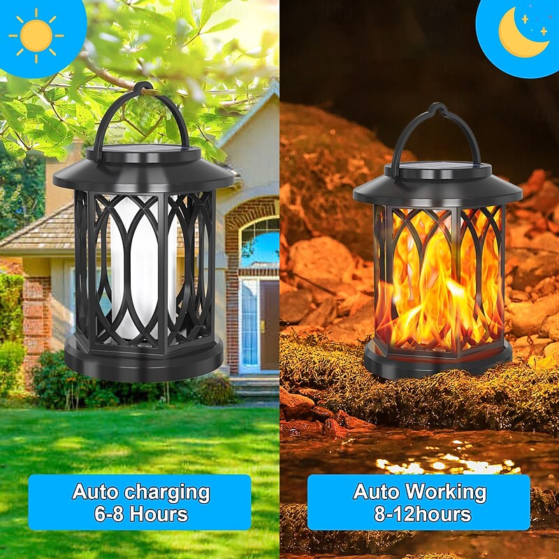 Solar Flickering Flame Lantern Outdoor Lights  Waterproof Hanging Solar Lanterns Lights Solar Powered Lanterns Outdoor for Patio Yard Deck Pathway4