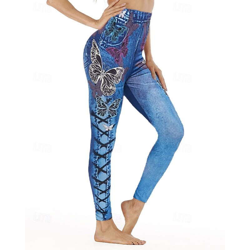 Women's Slacks Leggings Cozy Leggings Streetwear Casual Full Length Natural Flower Print Comfy Outdoor Holiday Going out Wine Black Blue Sky Blue Fall Regular Fit3