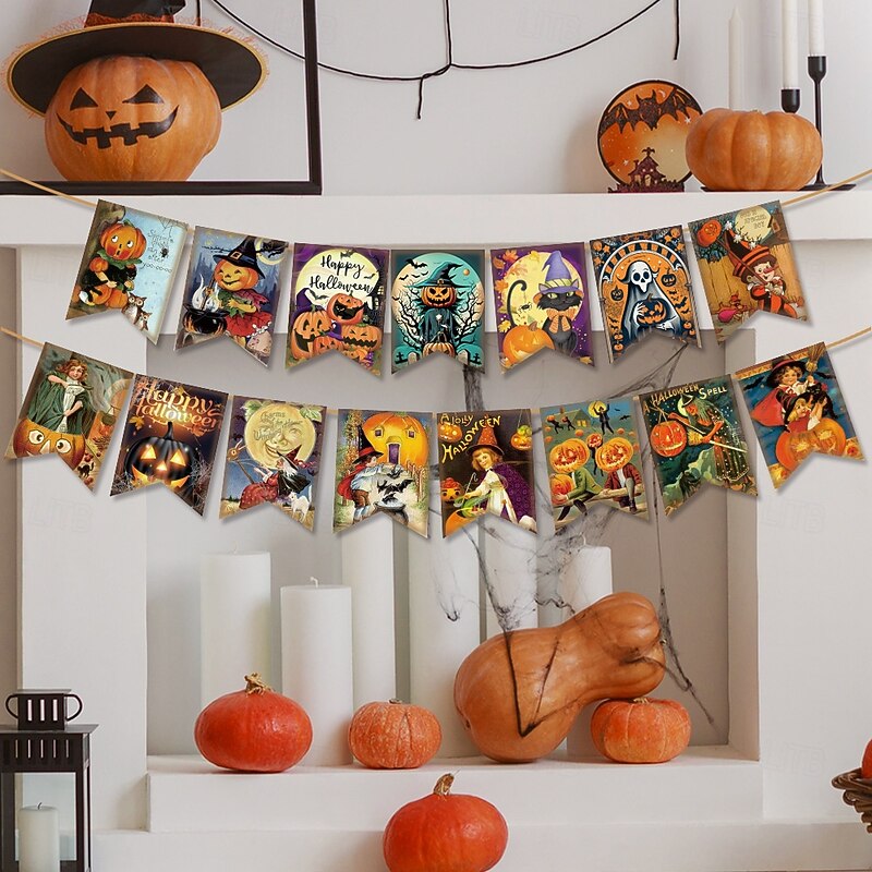Halloween Flag Raising Retro Banner Tailcoat Flower Setting Decoration Props Party Supplies4