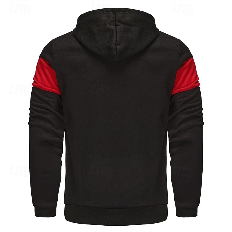Men's Hoodie Full Zip Hoodie Red & Black Black Red Light Grey Dark Gray Hooded Color Block Patchwork Sports & Outdoor Daily Holiday Polyester Streetwear Basic Casual Spring Autumn / Fall Clothing2