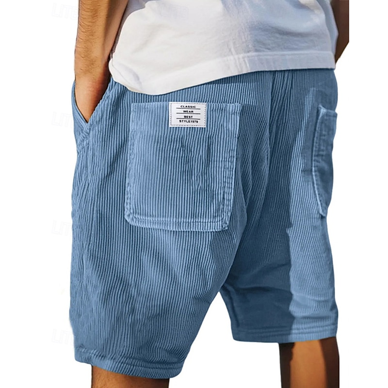 Men's Shorts Summer Shorts Casual Shorts Corduroy Shorts Drawstring Pocket Elastic Waist Plain Comfort Breathable Short Outdoor Vacation Sport Casual Black Light Green4