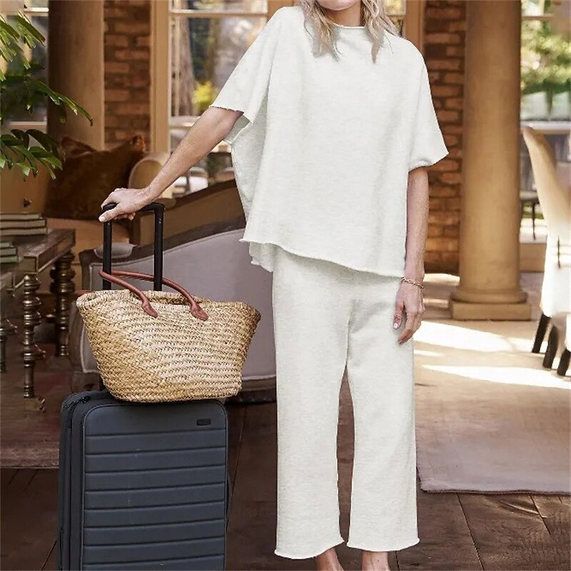 Women's Tracksuit Sweatsuit Activewear Set Pocket Solid Colored Clothing Suit Summer Pink Dark Navy Gym Workout Sports Thermal Warm Windproof Soft Short Sleeve Sport Activewear Micro-elastic Regular2