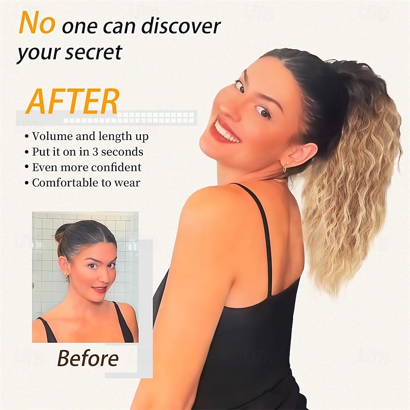 Claw Clip Ponytail Extension 18 Inch Wavy Pony Tails Hair Extensions Layered Fluffy Clip on ponytails for Women Synthetic Hairpieces Ombre Black Mix Blonde3