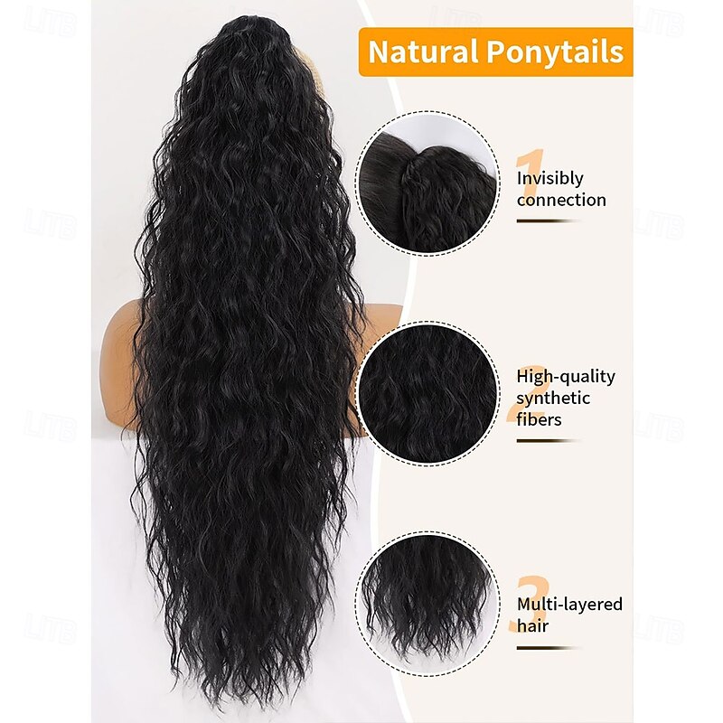 Ponytail Extension Claw 30 Curly Pony Tail Clip in Hair Extensions Fluffy Natural Looking Synthetic Hairpiece for Women Black3