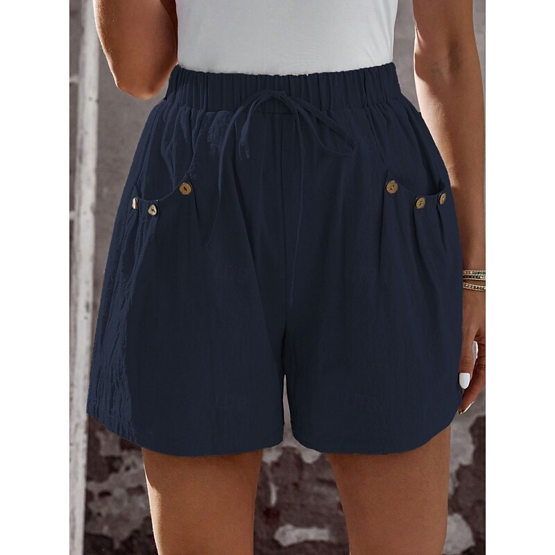 Women's Chinos Shorts Fashion Streetwear Basic Short High Waist Plain Pocket Elastic Waistband Comfy Soft Comfortable Micro-elastic Outdoor Vacation Street Navy Black White Summer Spring Regular Fit4