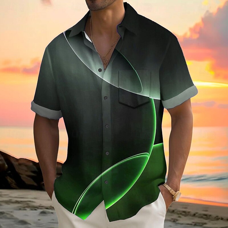Men's Geometric Gradient Line Shirt Summer Shirt Button Up Shirt Short Sleeve Fashion Casual Outdoor Vacation Dailywear Summer Spring Turndown 3D Print Collared Shirts Front One Pocket Red Blue4