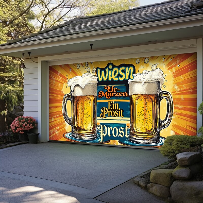 German Oktoberfest 2025 Outdoor Garage Door Cover Banner Prost Vintage Märzen Beer Large Backdrop Decoration for Holiday Outdoor Garage Door Home Wall Decorations3