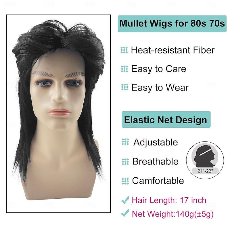 Unisex Mullet Wigs 70s 80s Men Wig,Punk Rocker Hair Layered Long Cosplay Wigs for Men Women Daily Fancy Party Halloween Costumes4