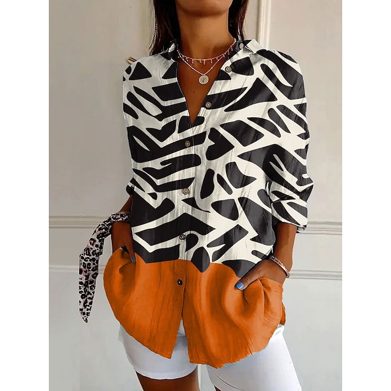 Women's Shirt Button Down Tunic Shirt Collar Long Sleeve Graphic Geometric Polka Dot Vintage Daily Stylish Regular Tops Work Daily s Print Blue Orange Brown Green Khaki Spring3