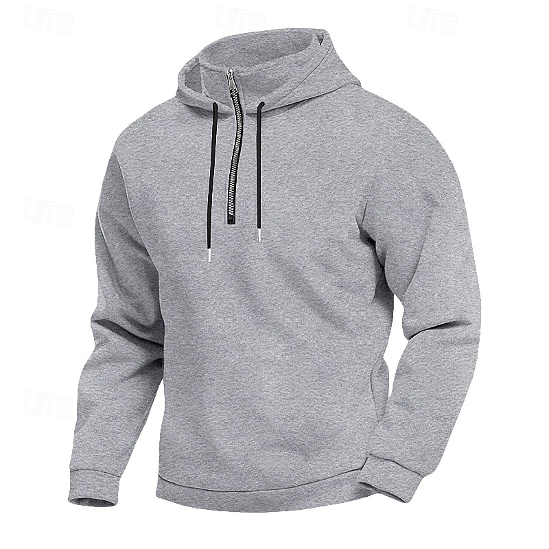 Men's Hoodie Quarter Zip Hoodie Apricot Black White Wine Red Hooded Plain Sports & Outdoor Daily Holiday Polyester Streetwear Basic Casual Winter Autumn / Fall Clothing Apparel Hoodies Sweatshirts