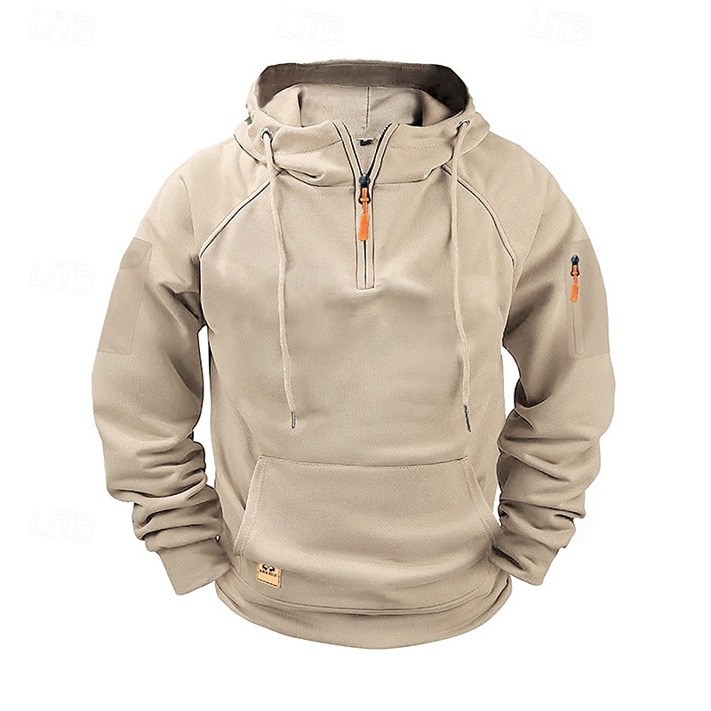 Men's Hoodie Zip Sweatshirt Fleece Hoodie Apricot Wine Red Black Navy Blue Blue Hooded Plain Zip Up Front Pocket Quarter Zip Sports & Outdoor Casual Daily Streetwear Cool Sportswear Fall Fall & Winter3