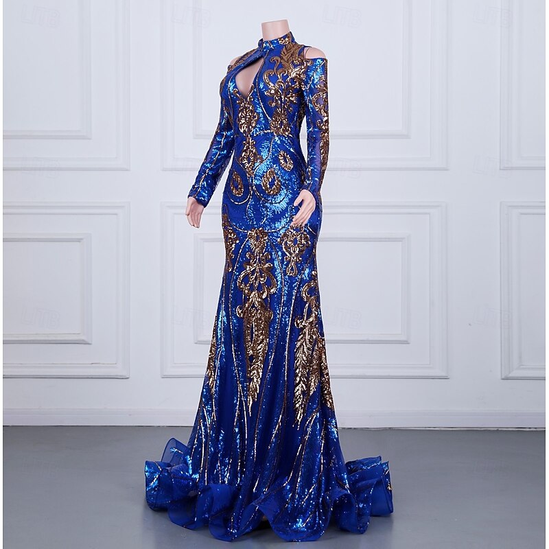 Mermaid / Trumpet Evening Gown Elegant Dress Formal Prom Court Train Short Sleeve Queen Anne Sequined with Sequin3