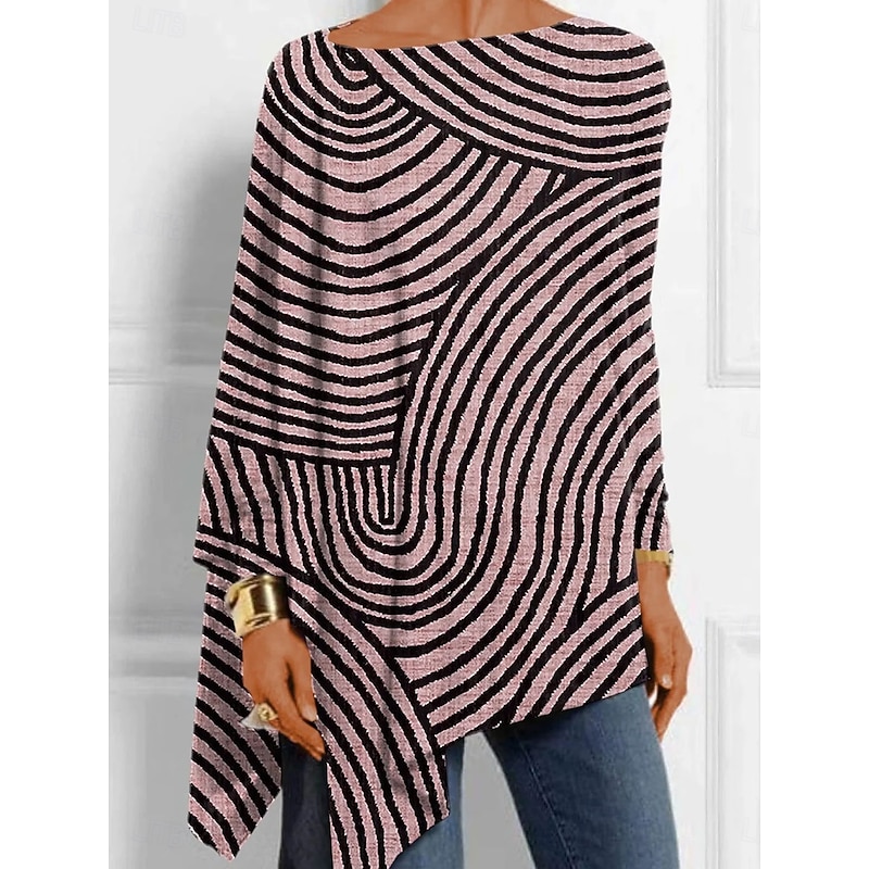 Women's T shirt Long Sleeve Graphic Striped Vintage Stylish Classic Long Sleeve Crew Neck Regular Tops Daily Weekend Print Pink Blue Khaki Spring Fall Prefall3