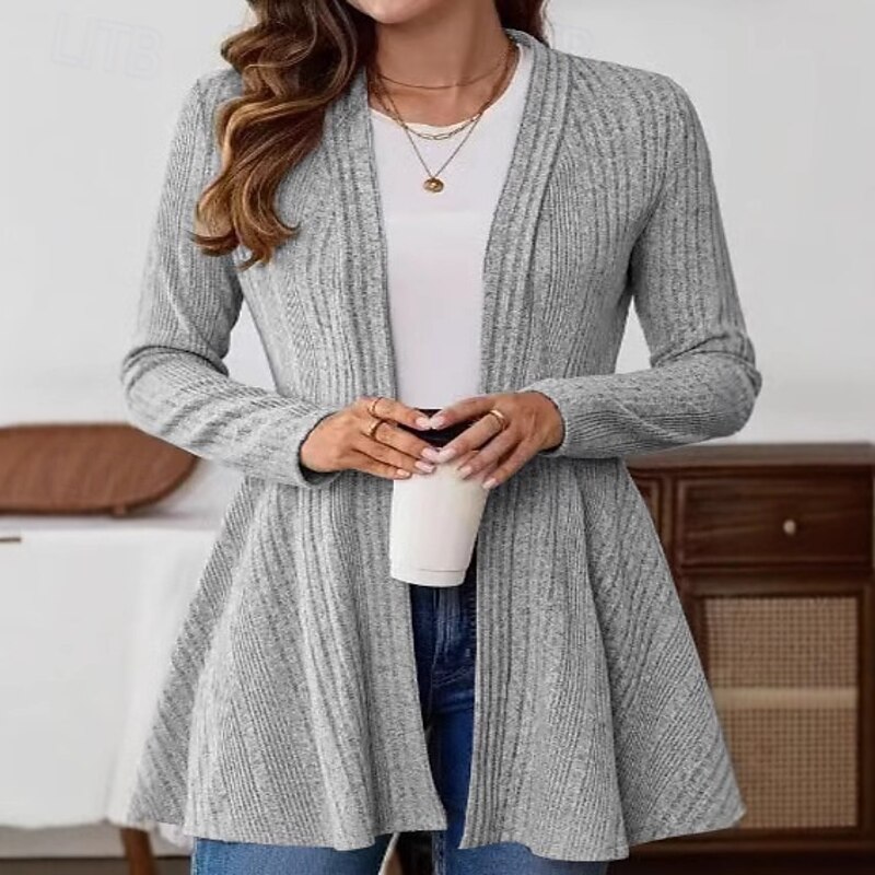 Women's Casual Jacket Breathable Comfortable Oversized Simple Casual Plain Vacation Street Casual Daily Wear Open Front Regular Stand Collar Regular Fit Long Sleeve Outerwear Black Gray Fall Winter3