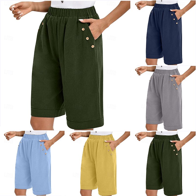 Women's Chinos Shorts Fashion Basic Casual Short High Waist Plain Pocket Drawstring Comfort Outdoor Micro-elastic Vacation Street Daily Grey Yellow Navy Blue Sky Blue Summer Spring Loose Fit
