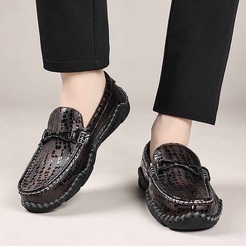 Men's Black Moc-Toe Driving Loafers – Textured Crocodile Pattern with Buckle Accent, Lightweight and Flexible for Driving, Daily Wear and Business Casual4