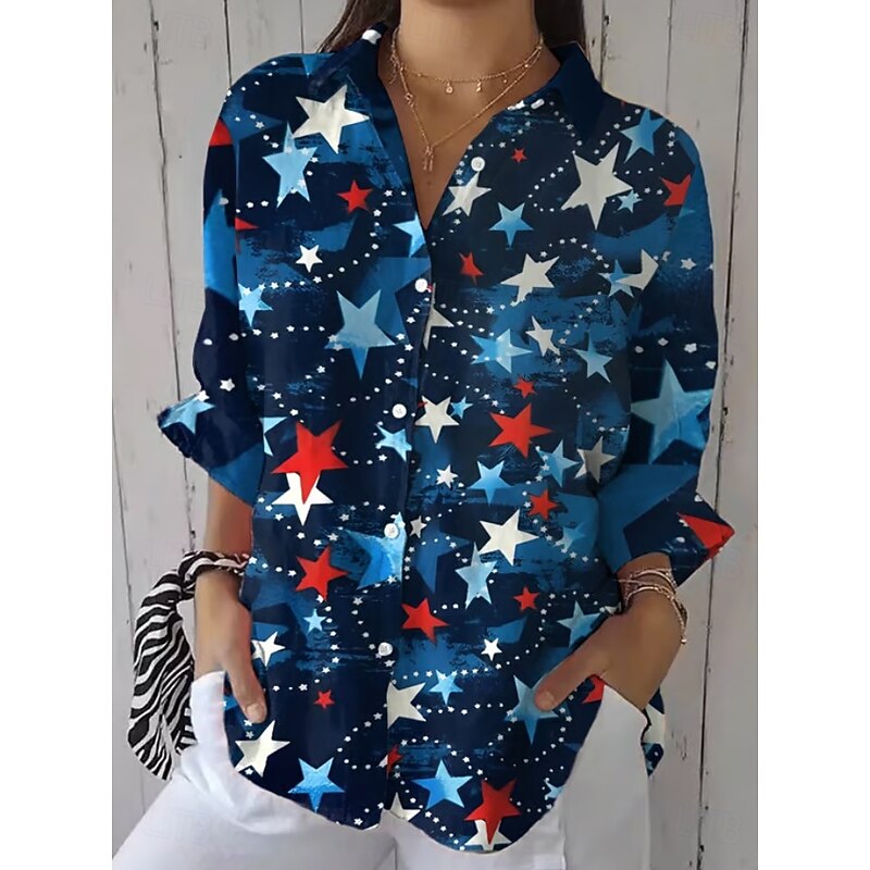 Women's Patriotic Shirt Graphic Flag Star Vintage Tropical Daily Regular Tops Work Daily s Print White Royal Blue Blue Sky Blue2