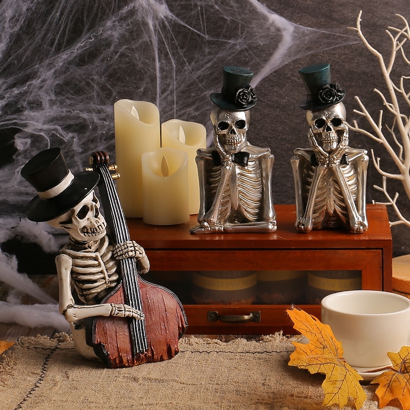 Halloween Skeleton Resin Figurine, Creepy Skull Decoration for Haunted House, Escape Room, Spooky Party Atmosphere, Resin Horror Prop3